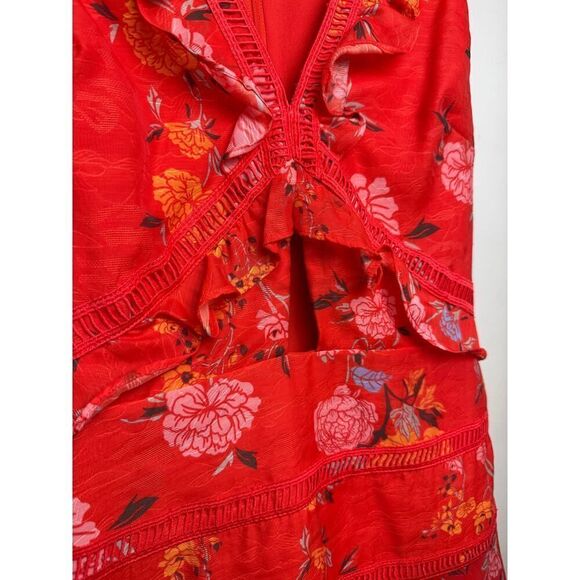 Finders Keepers Flicker Coral Red Floral Print Mini Dress Sz. M - Picture 6 of 8